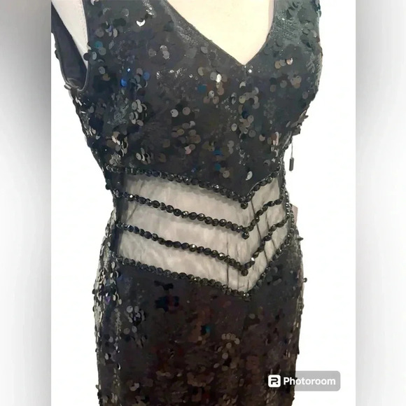🆕 Dalia Macphee Black Sequined Illusion Waist Gown Extra Large - Picture 9 of 15